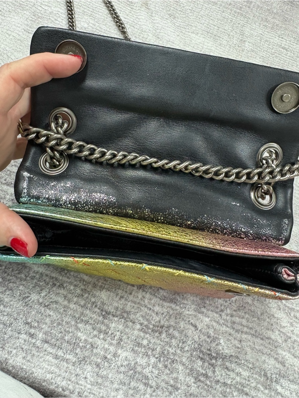 Kurt Geiger London Brixton Lock Flap Shoulder Bag Rainbow Metallic Ombré Y2K - Picture 11 of 15